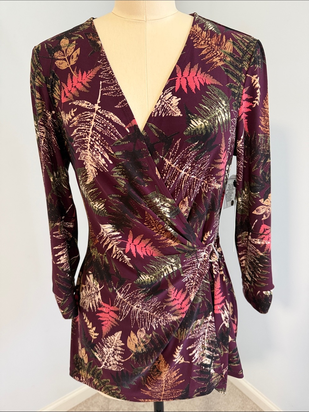 Jones New York Plum Fern-Print Wrap Blouse SZM